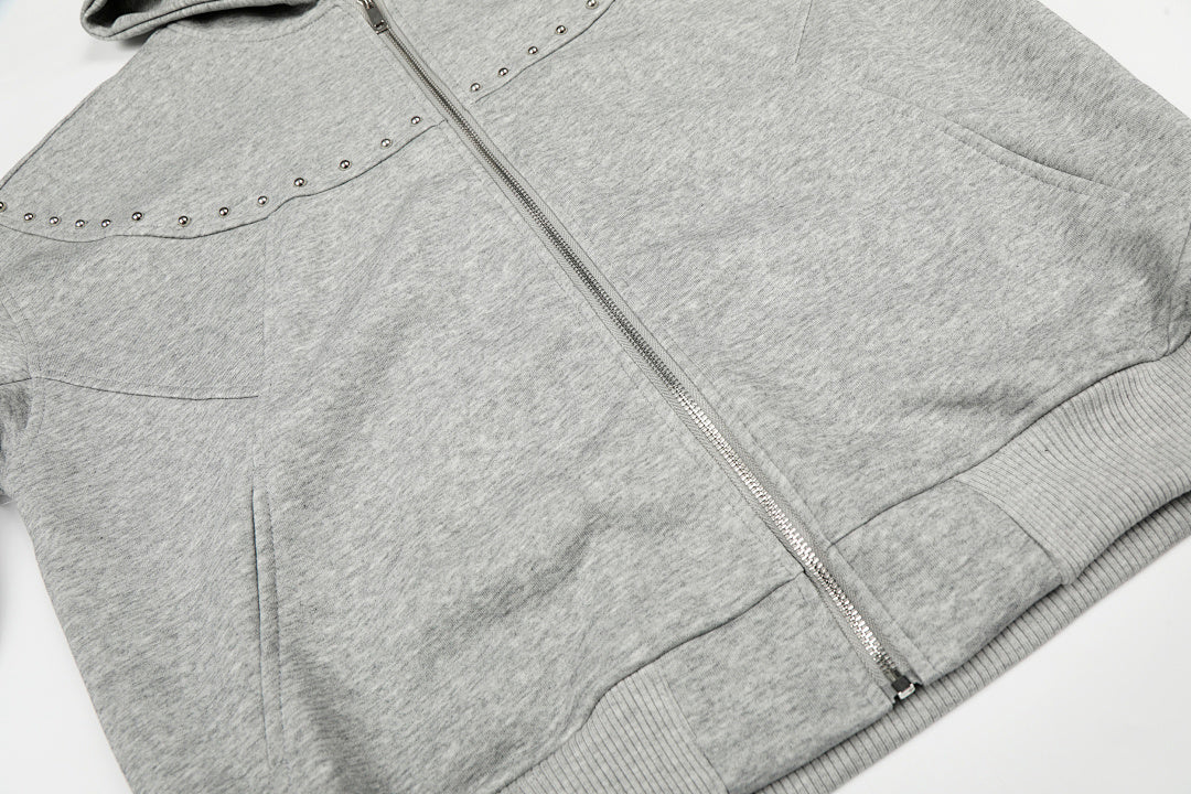 Boxy Studded Yoke Zip Up Hoodie detail image 7
