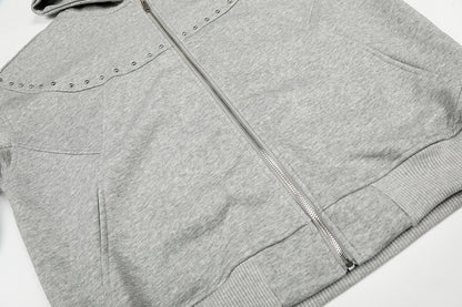 Boxy Studded Yoke Zip Up Hoodie detail image 7
