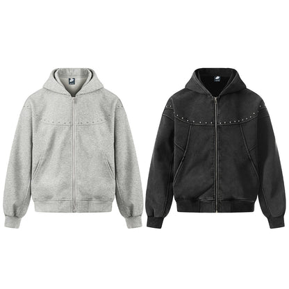Boxy Studded Yoke Zip Up Hoodie detail image 10