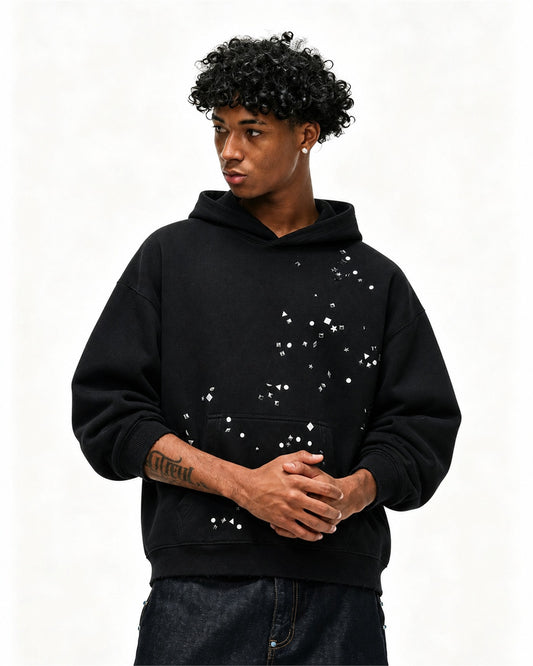 Metal Stud Detail Boxy Fit Hoodie model image