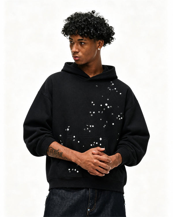 Metal Stud Detail Boxy Fit Hoodie