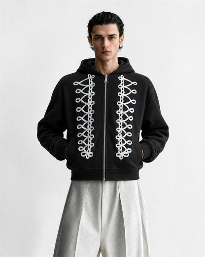 Napoleon Cord Embroidery Boxy Zip Up Hoodie model image