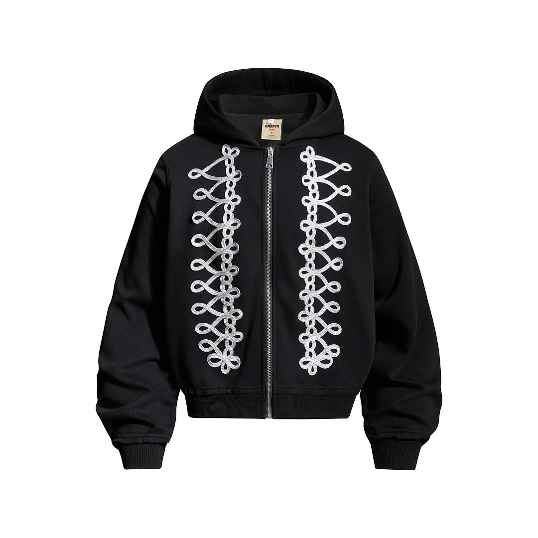 Napoleon Cord Embroidery Boxy Zip Up Hoodie Black product image