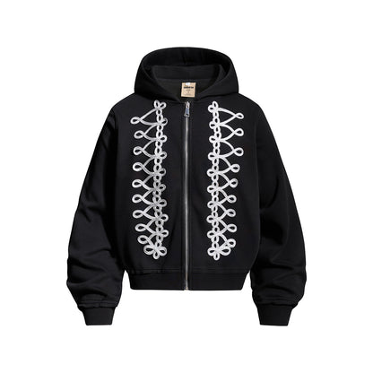 Napoleon Cord Embroidery Boxy Zip Up Hoodie Black product image
