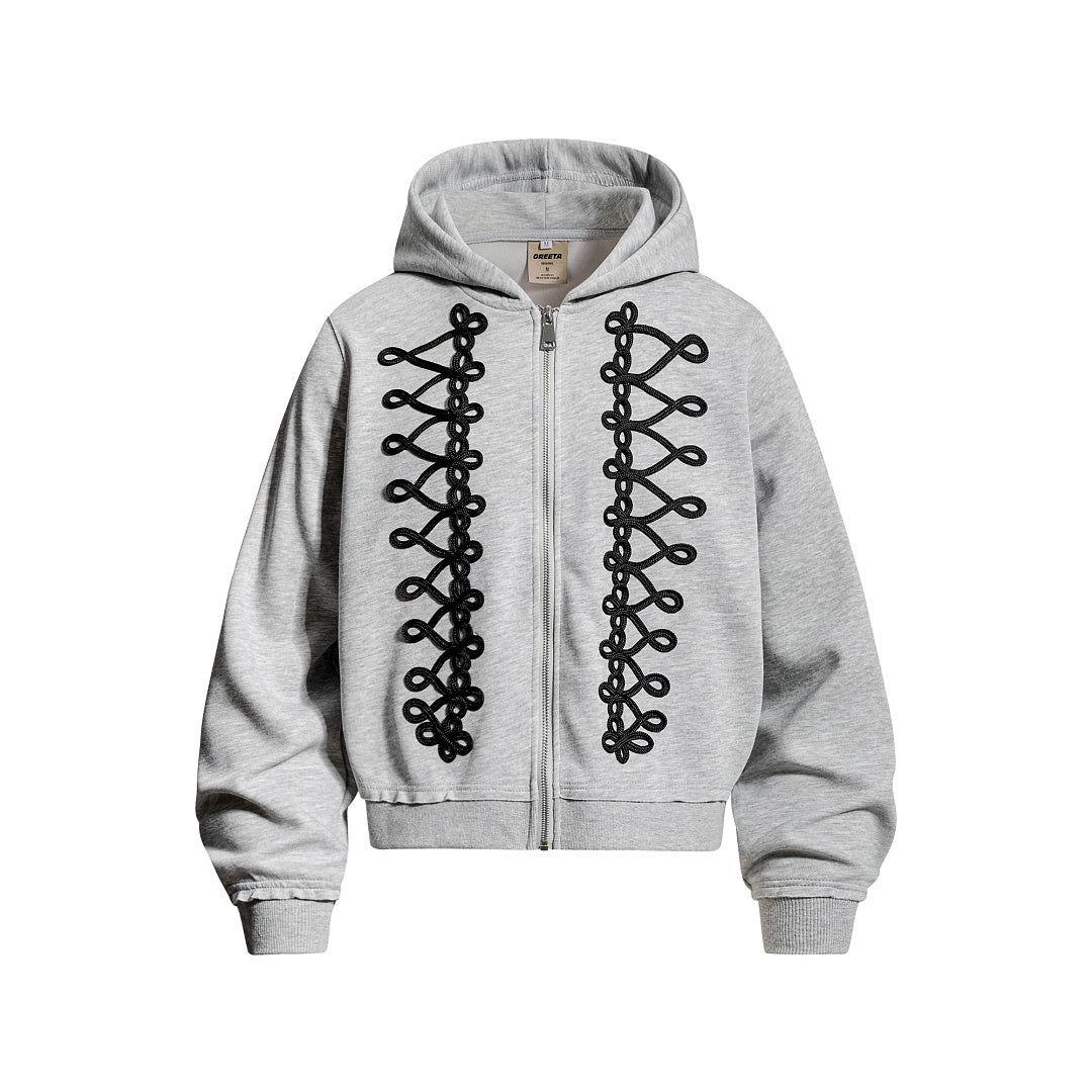 Napoleon Cord Embroidery Boxy Zip Up Hoodie Gray product image
