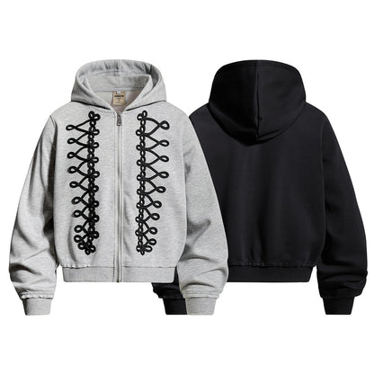 Napoleon Cord Embroidery Boxy Zip Up Hoodie detail image 12
