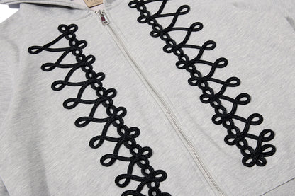 Napoleon Cord Embroidery Boxy Zip Up Hoodie detail image 7