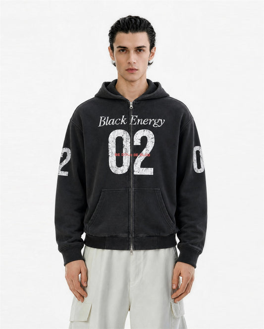 Distressed 02 Graphic Boxy Zip Up Hoodie model image