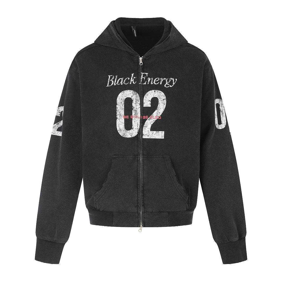Distressed 02 Graphic Boxy Zip Up Hoodie Black product image