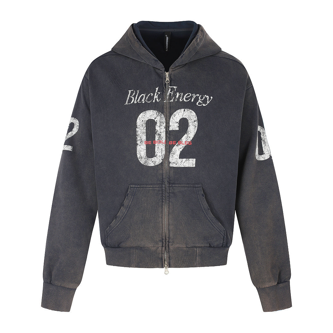Distressed 02 Graphic Boxy Zip Up Hoodie Navy Blue product image