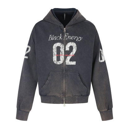 Distressed 02 Graphic Boxy Zip Up Hoodie Navy Blue product image