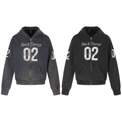 Distressed 02 Graphic Boxy Zip Up Hoodie detail image 9