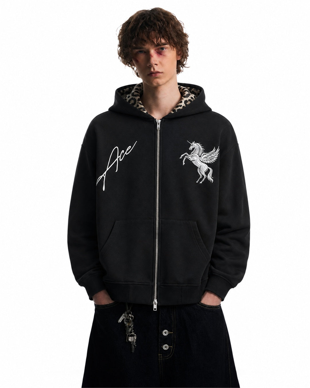 Embroidered Pegasus Zip Up Hoodie model image