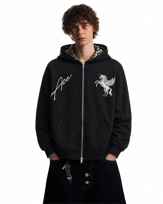 Embroidered Pegasus Zip Up Hoodie model image