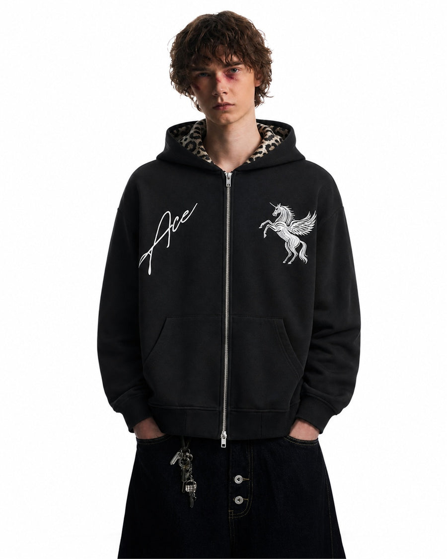 Embroidered Pegasus Zip Up Hoodie
