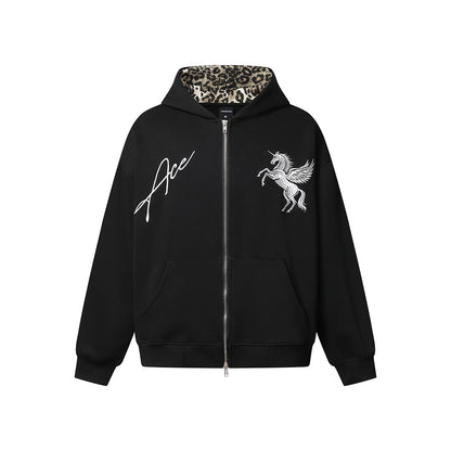 Embroidered Pegasus Zip Up Hoodie Black product image