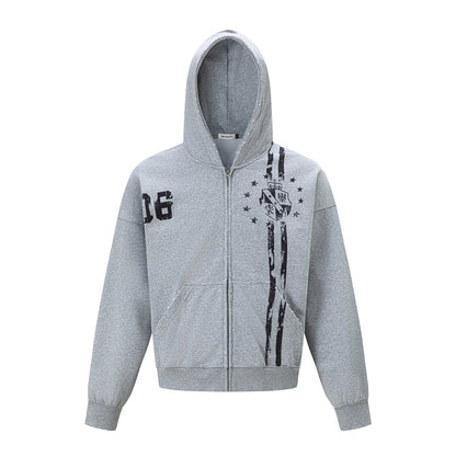 Distressed Badge Graphic Zip Up Hoodie Gray product image