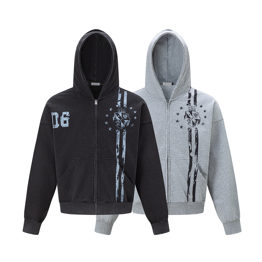 Distressed Badge Graphic Zip Up Hoodie detail image 10