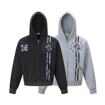 Distressed Badge Graphic Zip Up Hoodie detail image 10