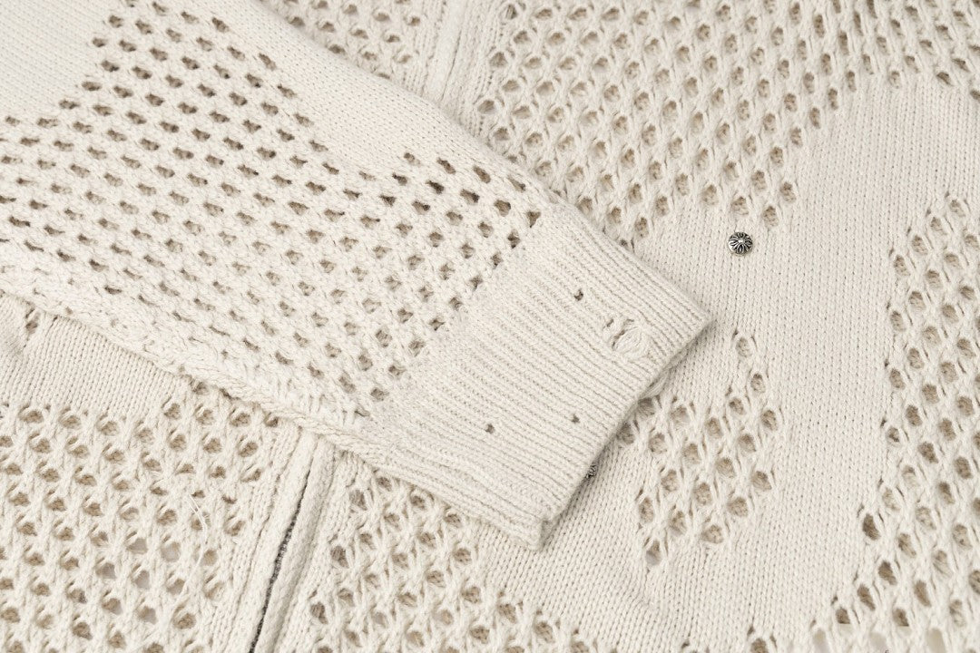 Knit Mesh Studded Boxy Zip Up Hoodie detail image 6
