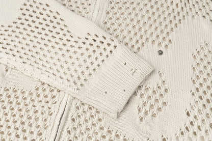 Knit Mesh Studded Boxy Zip Up Hoodie detail image 6