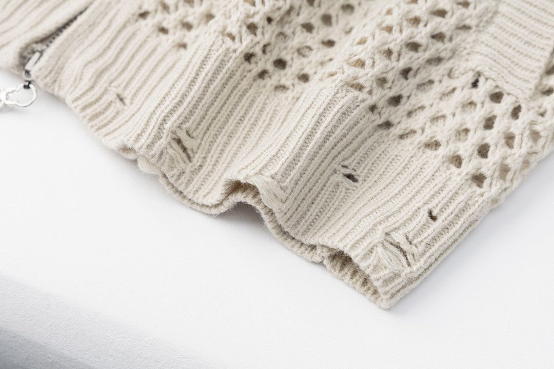 Knit Mesh Studded Boxy Zip Up Hoodie detail image 8