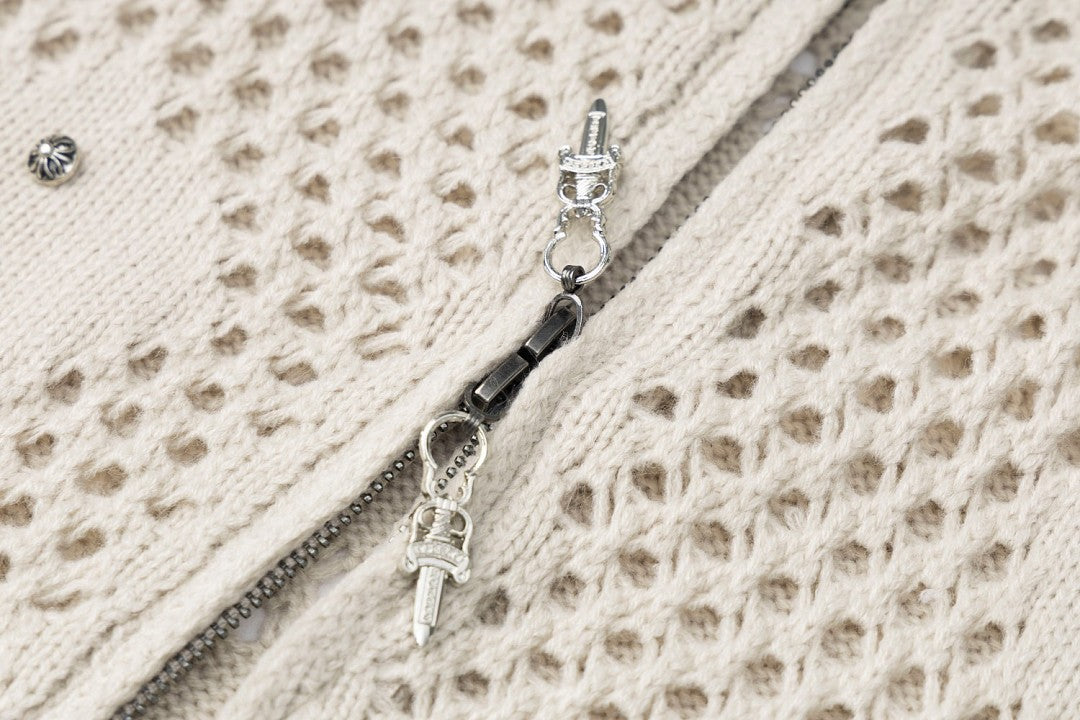 Knit Mesh Studded Boxy Zip Up Hoodie detail image 9