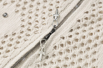 Knit Mesh Studded Boxy Zip Up Hoodie detail image 9