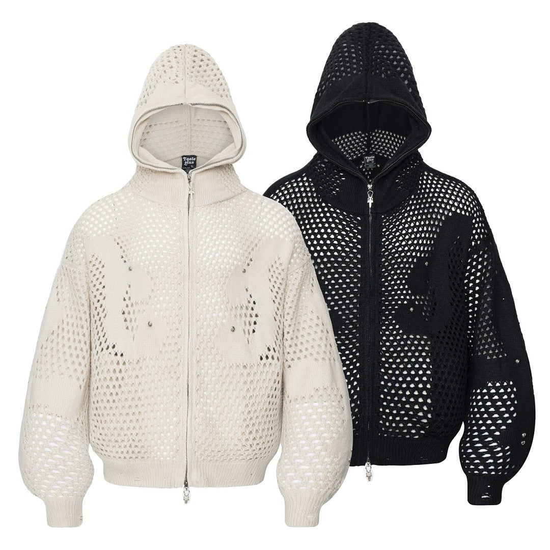 Knit Mesh Studded Boxy Zip Up Hoodie detail image 11