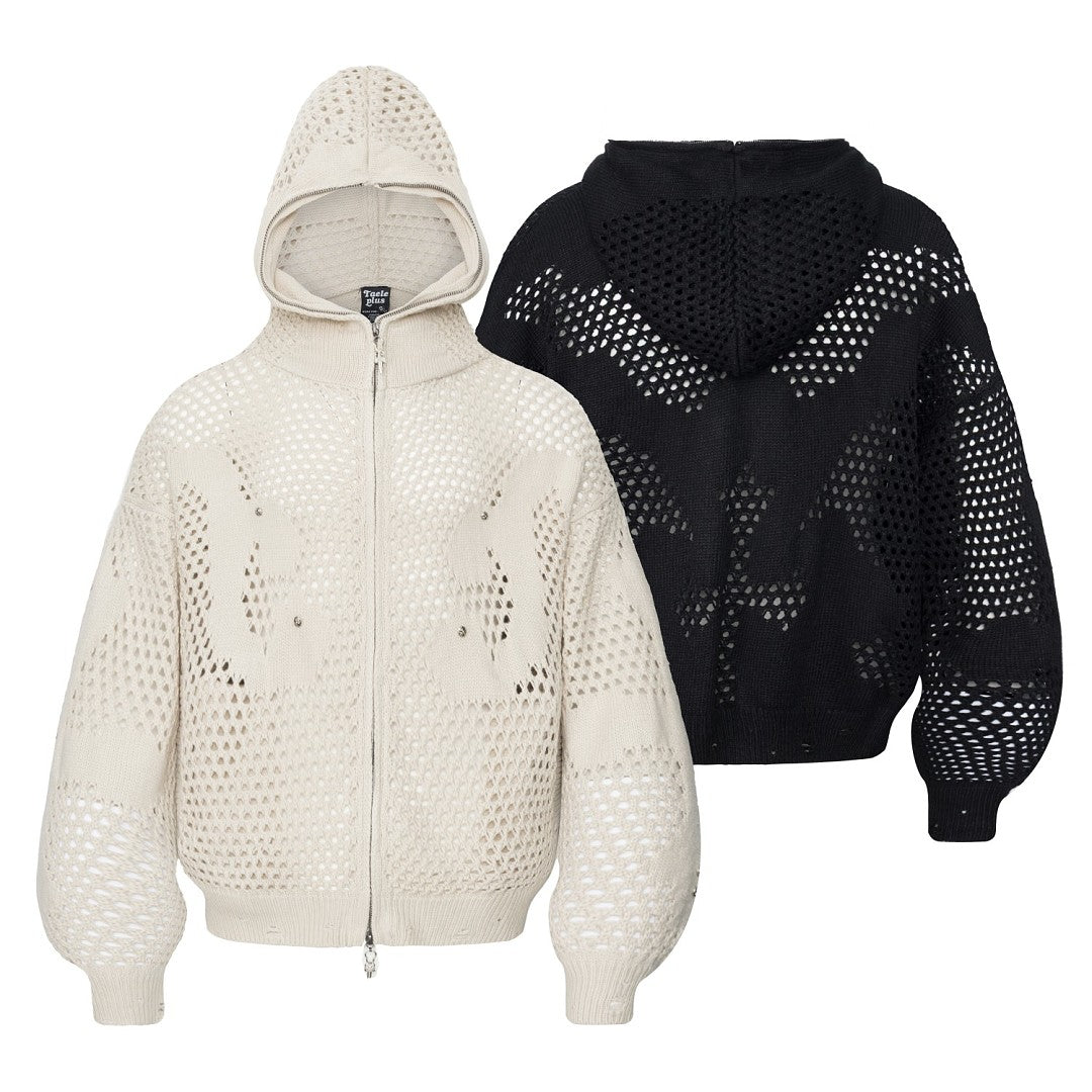 Knit Mesh Studded Boxy Zip Up Hoodie detail image 12