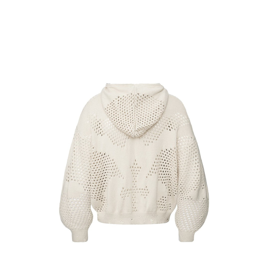 Knit Mesh Studded Boxy Zip Up Hoodie detail image 5