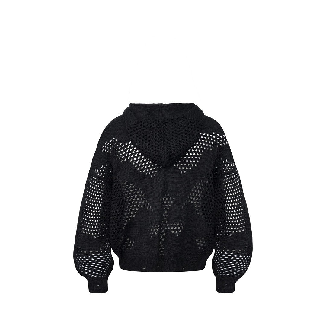 Knit Mesh Studded Boxy Zip Up Hoodie detail image 3