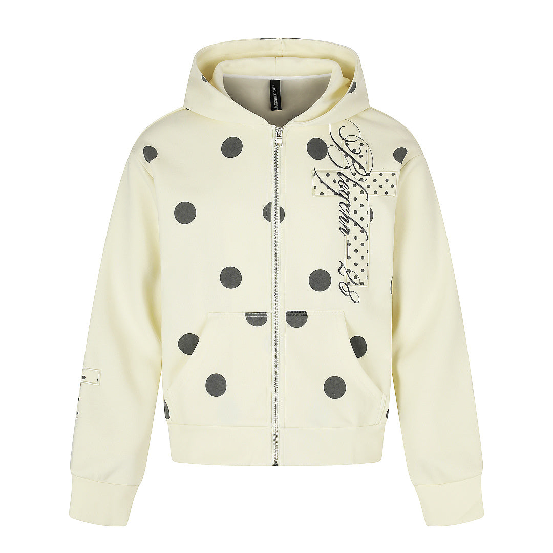Polka Dot Cross Applique Zip Up Hoodie Beige product image