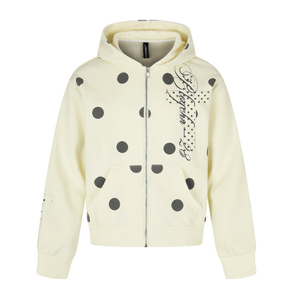 Polka Dot Cross Applique Zip Up Hoodie Beige product image