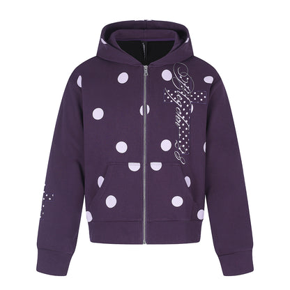 Polka Dot Cross Applique Zip Up Hoodie Purple product image