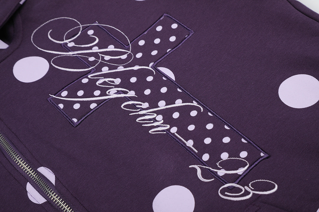 Polka Dot Cross Applique Zip Up Hoodie detail image 8