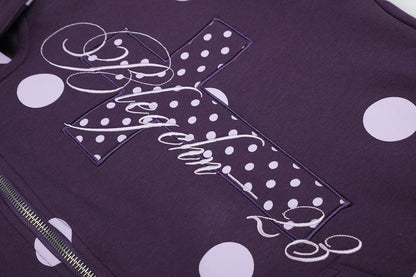 Polka Dot Cross Applique Zip Up Hoodie detail image 8