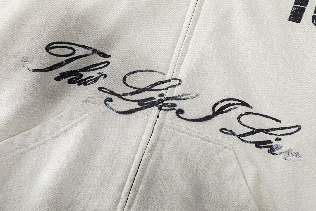 Script Number Graphic Zip Up Hoodie detail image 6