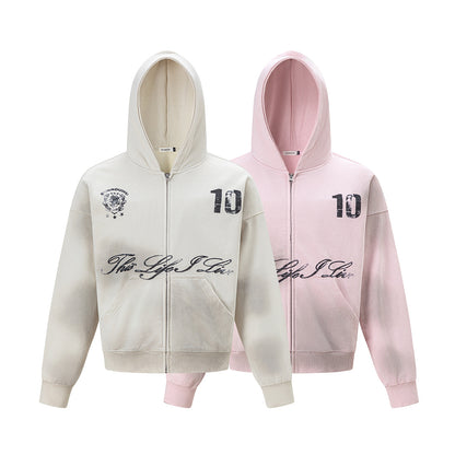 Script Number Graphic Zip Up Hoodie detail image 10