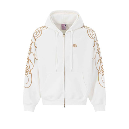 Ornamental Letter Embroidered Two Way Zip Hoodie White product image