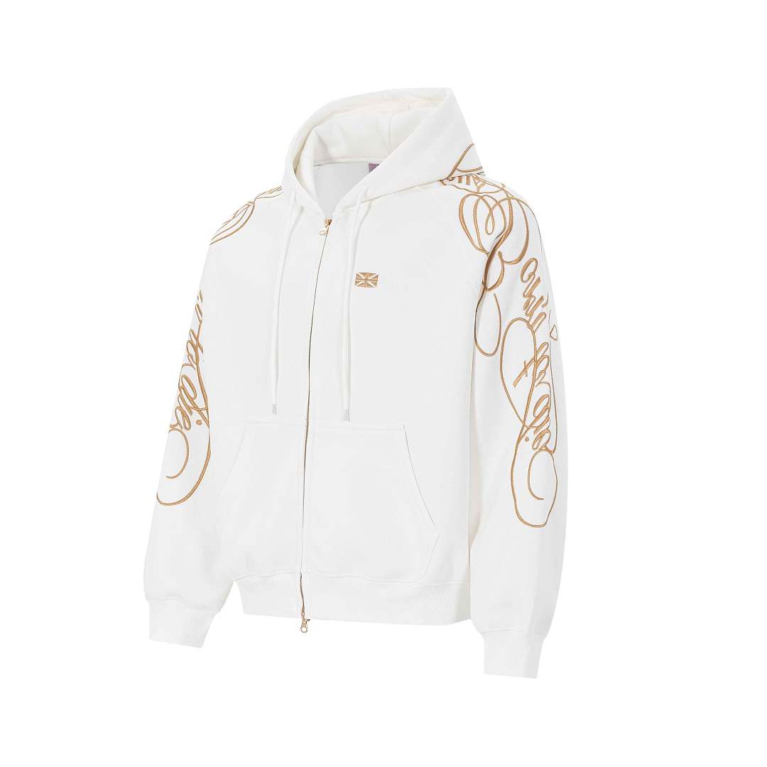 Ornamental Letter Embroidered Two Way Zip Hoodie detail image 10