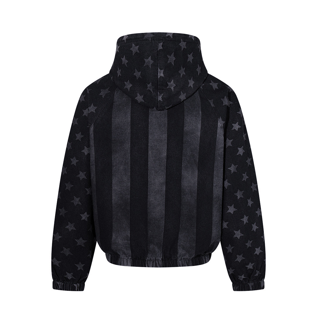 Distressed Star Print Denim Boxy Hoodie detail image 3