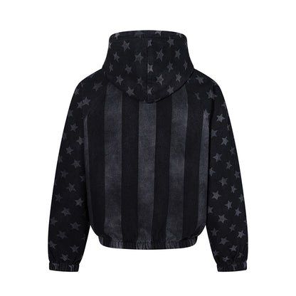 Distressed Star Print Denim Boxy Hoodie detail image 3