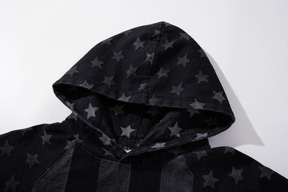 Distressed Star Print Denim Boxy Hoodie detail image 4