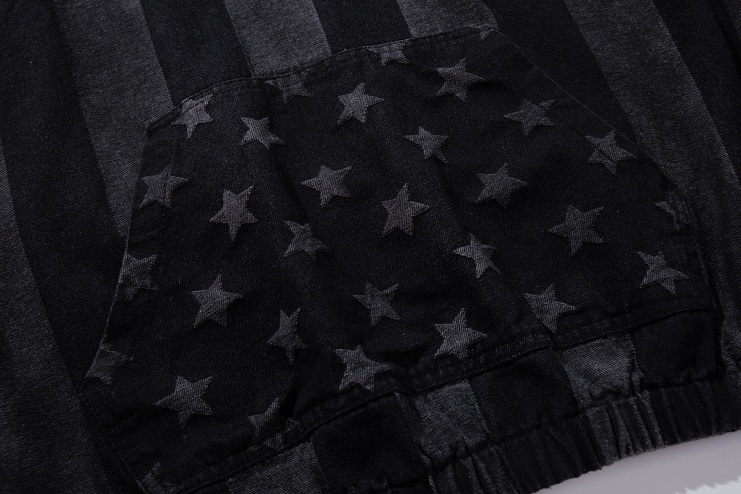 Distressed Star Print Denim Boxy Hoodie detail image 5