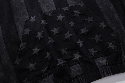 Distressed Star Print Denim Boxy Hoodie detail image 5