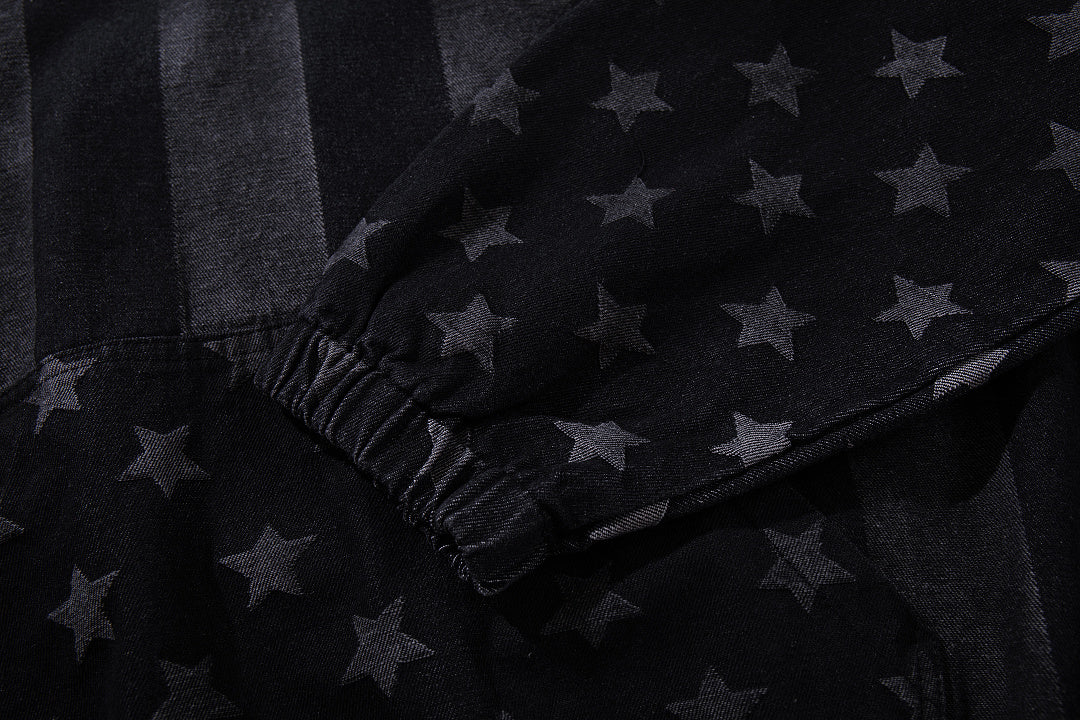 Distressed Star Print Denim Boxy Hoodie detail image 6
