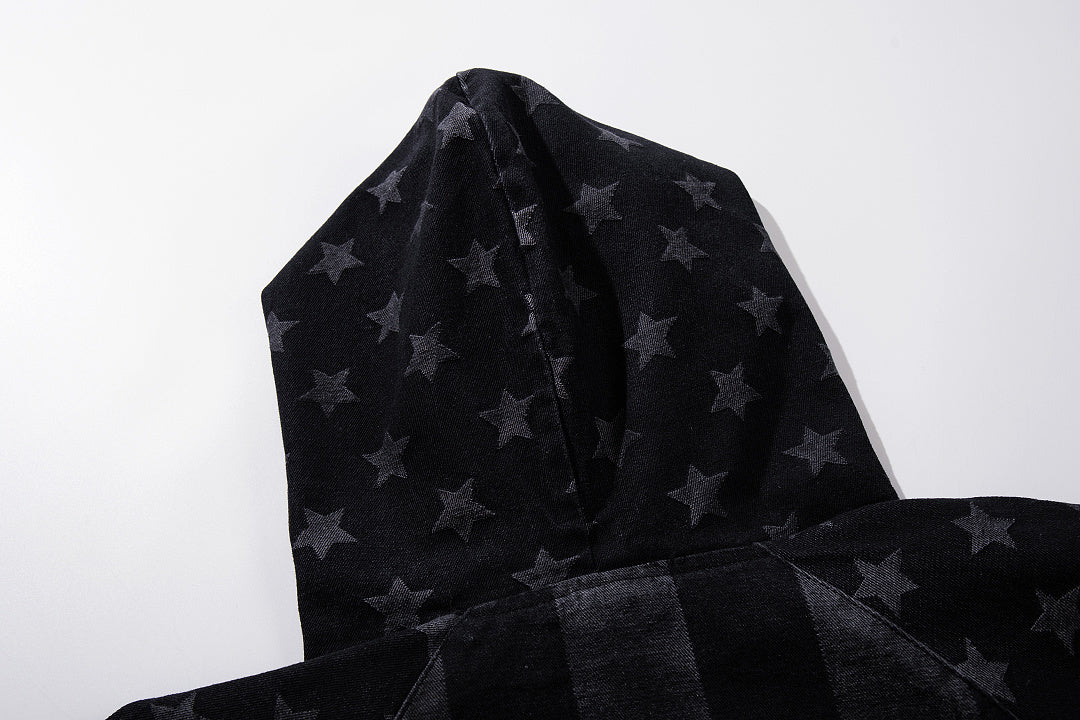Distressed Star Print Denim Boxy Hoodie detail image 7