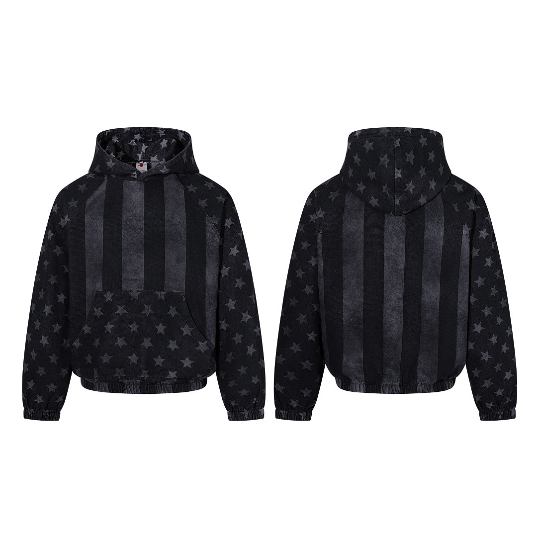 Distressed Star Print Denim Boxy Hoodie detail image 8