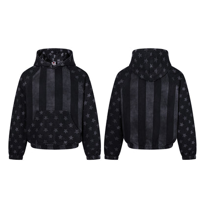Distressed Star Print Denim Boxy Hoodie detail image 8